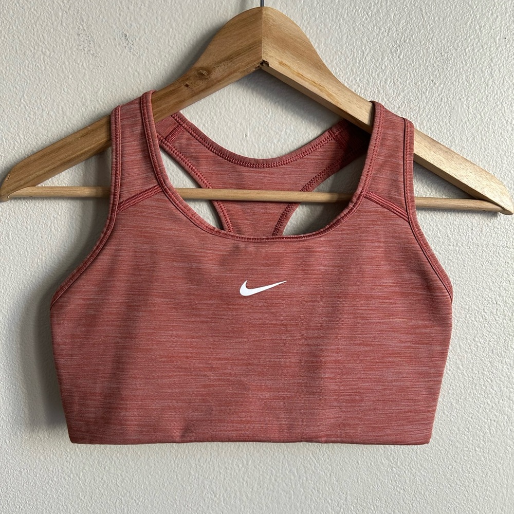 Nike Women's Swoosh Dri Fit Racerback Sports Bra Heather Rust Pink Mauve Size M - Picture 2 of 6
